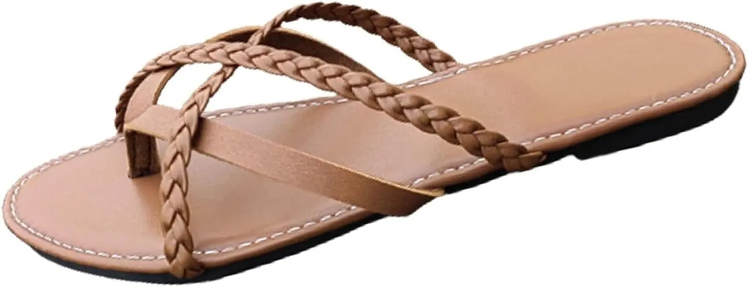 Yytcsjz Women's Thong Sandals, Orthopedic Sandal, Woven Flip Flops, Lightweight Summer Round Toe Beach Trendy Comfort Flat Slip-On Shoes Slipper