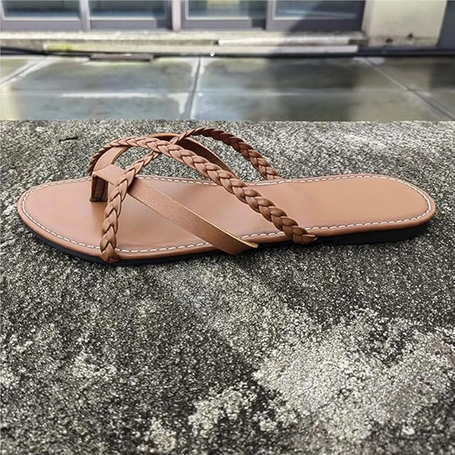 Yytcsjz Women's Thong Sandals, Orthopedic Sandal, Woven Flip Flops, Lightweight Summer Round Toe Beach Trendy Comfort Flat Slip-On Shoes Slipper